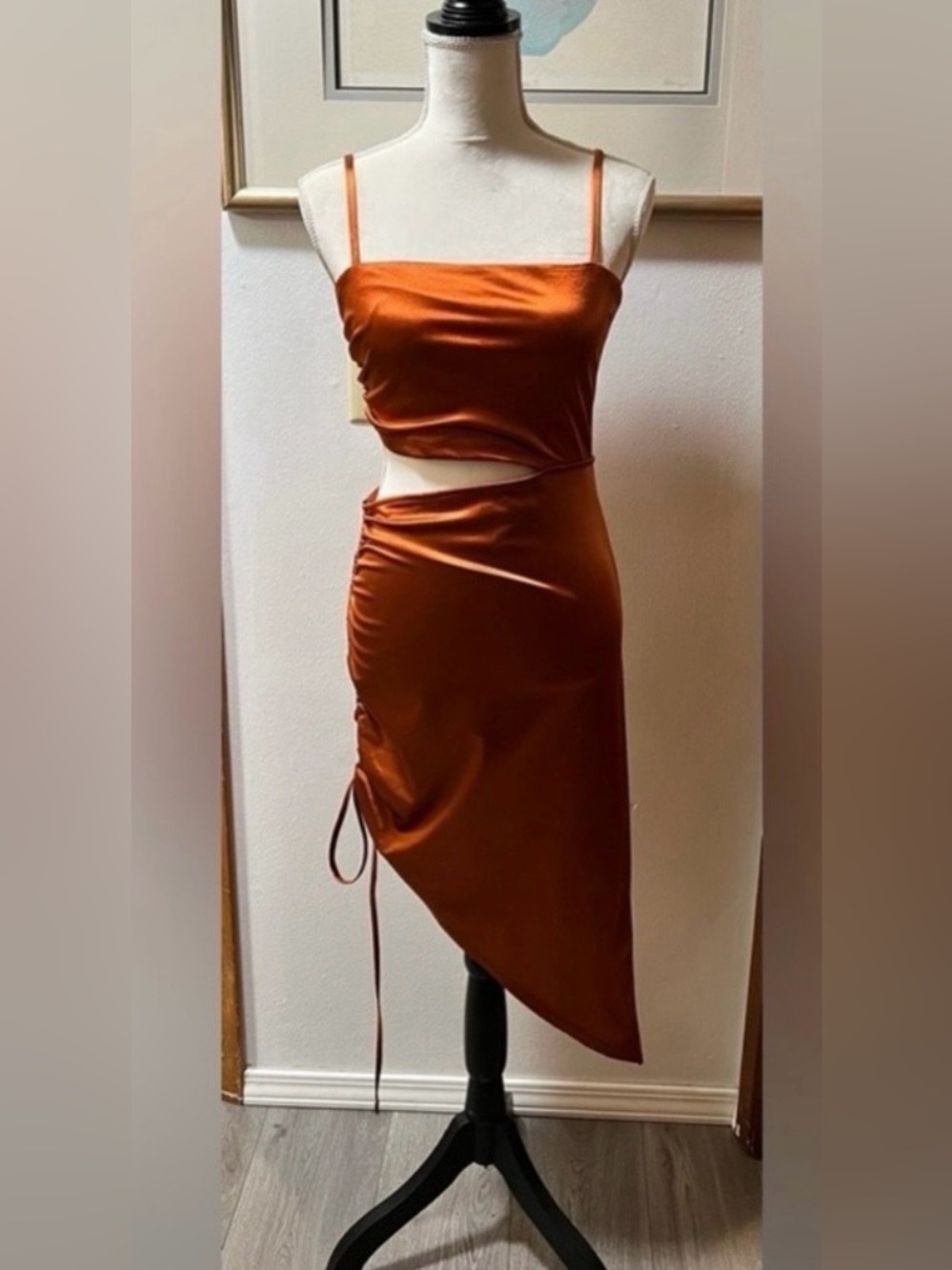 Forever 21 Rust Satin Asymmetrical Cutout Dress new without tags